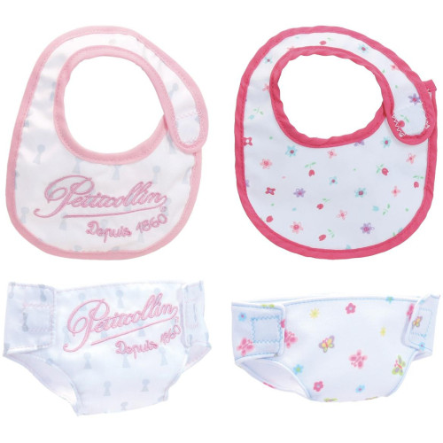 Petitcollin Sada 2 ks bryndáčků a 2 ks plenek pro panenky 36/40 cm