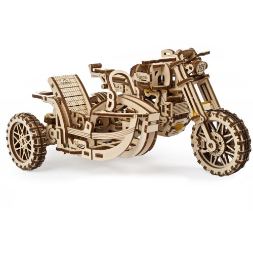 Ugears 3D dřevěné mechanické puzzle UGR-10 Motorka (scrambler) s vozíkem