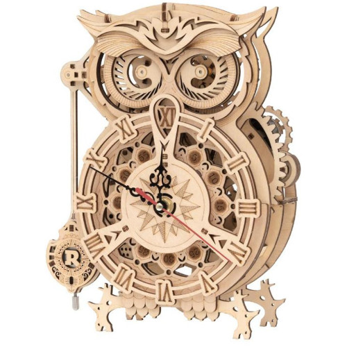 RoboTime 3D dřevěné mechanické puzzle Soví hodiny