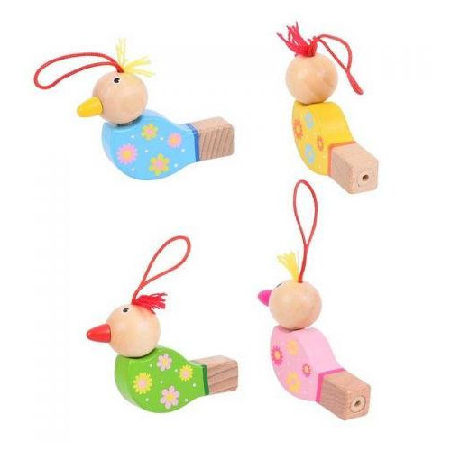 Dřevěná píšťalka ptáček 1ks modrá