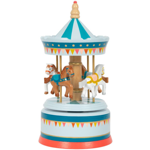 Small Foot Hrací skříňka koníčkový kolotoč modrý