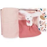 Doudou Dárková sada šťastný králíček pléd a růžový usínáček