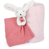Doudou Dárková sada šťastný králíček pléd a růžový muchláček