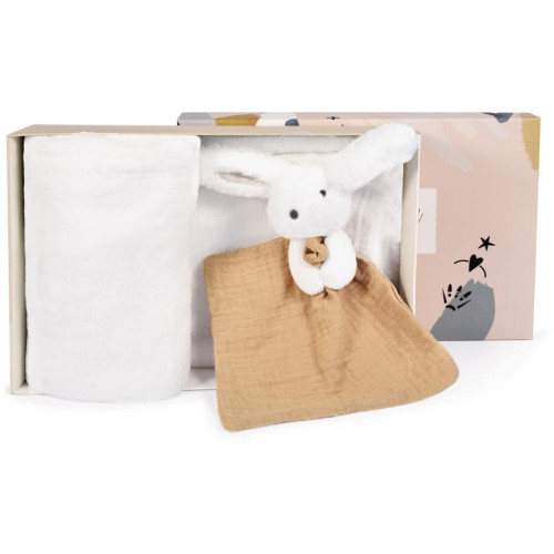 Doudou Dárková sada šťastný králíček pléd a béžový usínáček
