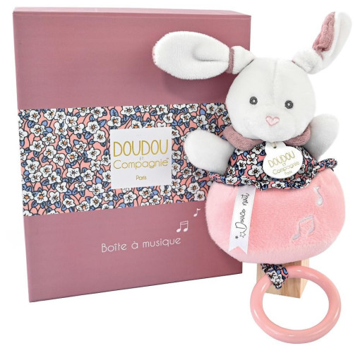 Doudou Plyšový králíček hrající melodii růžový 20 cm