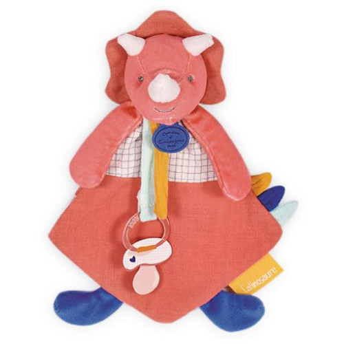 Doudou Hračka s úchytem na dudlík dinosaurus růžový 23 cm