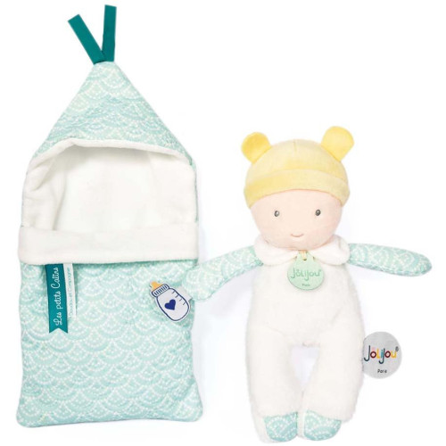Doudou Jolijou Miminko v navlékací peřince 20 cm tyrkysová