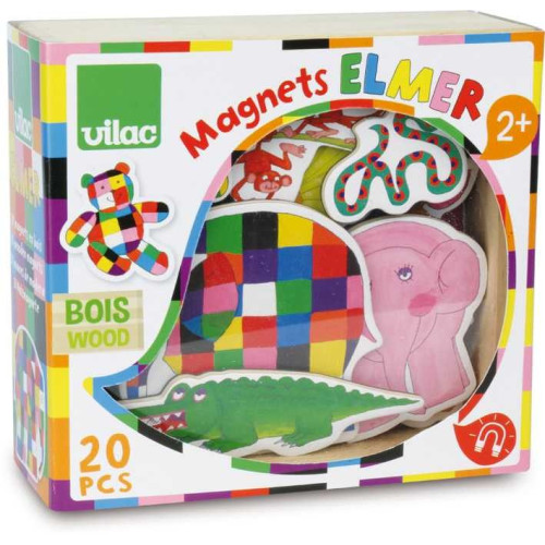 Vilac Dřevěné magnetky slon Elmer 20ks
