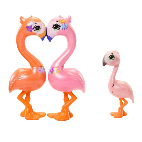 Mattel Enchantimals Sunshine Beach rodinka - Florinda Flamingo s rodinkou plameňáků
