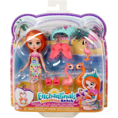 Mattel Enchantimals Sunshine Beach rodinka - Florinda Flamingo s rodinkou plameňáků