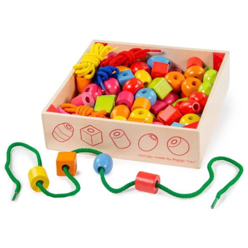 Bigjigs Toys Dřevěné navlékací korálky v bedýnce
