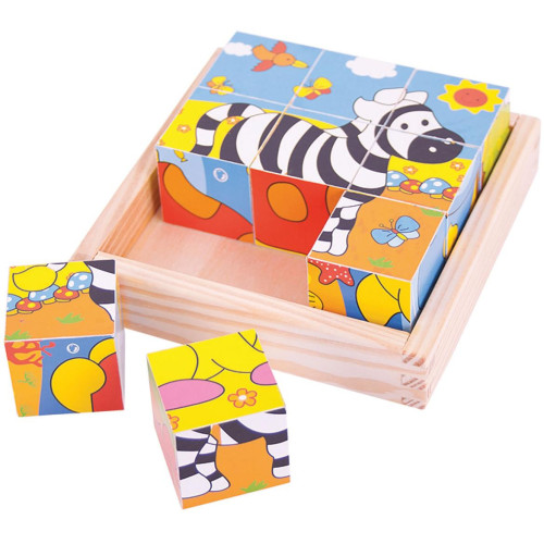 Bigjigs Toys Obrázkové kostky kubusy Safari 9 kostek