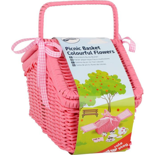 small foot Piknikový růžový koš s nádobíčkem
