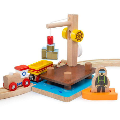 Bigjigs Rail Přístav s jeřábem, člunem a potápečem