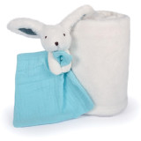 Doudou Dárková sada šťastný králíček pléd a modrý muchláček