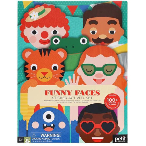 Petit Collage Znovupoužitelné samolepky se scénou Legrační obličeje