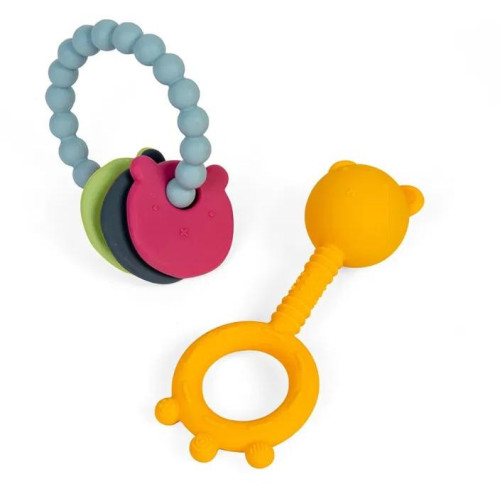 Bigjigs Toys Chrastítko a kousátko 2 v 1 a kousací kroužek Medvídek