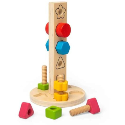 Bigjigs Toys Dřevěná věž s maticemi a šrouby