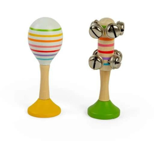 Bigjigs Toys Sada Rumba koule žlutá a rolničky zelené