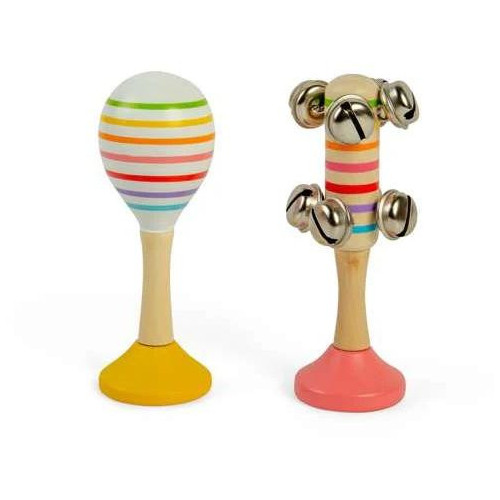 Bigjigs Toys Sada Rumba koule žlutá a rolničky růžové