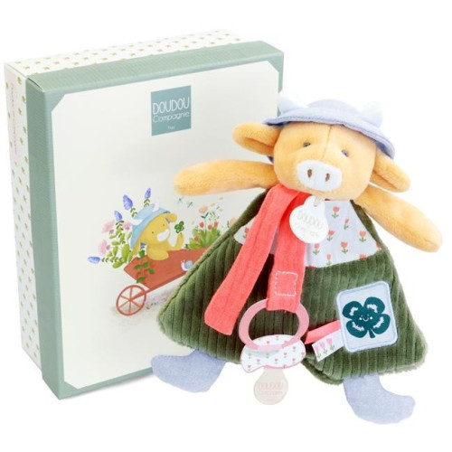 Doudou Dárková sada Plyšová kravička Aneth s úchytem na dudlík 19 cm