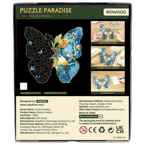RoboTime Dřevěné puzzle Motýl Morpho Helena
