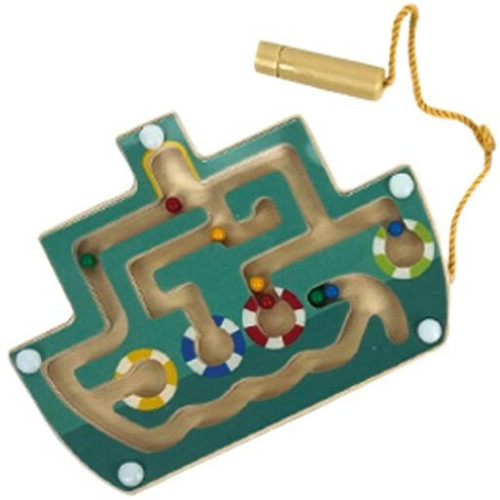 Bigjigs Toys Dřevěný magnetický labyrint Tyrkysová loď