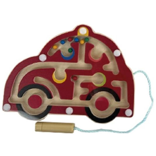 Bigjigs Toys Dřevěný magnetický labyrint Červené auto