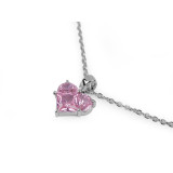 Náhrdelník / řetízek z nerezové oceli s růžovým srdíčkem z broušených kamínků
