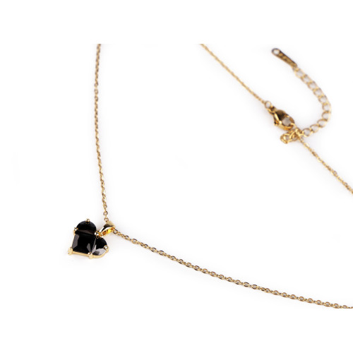 Náhrdelník / řetízek z nerezové oceli s čirým srdíčkem z broušených kamínků, zlatý