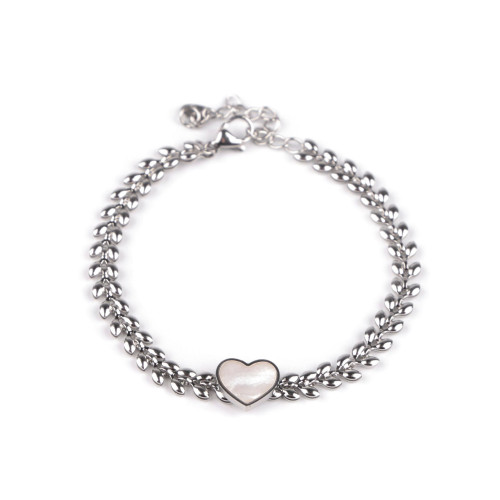 Náramek z nerezové oceli s perleťovým srdíčkem
