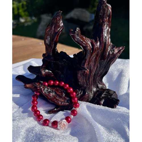 Alada beauty Perličkový náramek tmavě šedý s bílou růžičkou