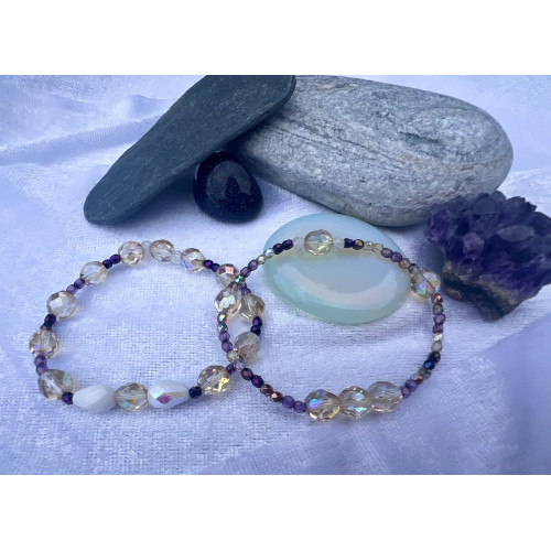 Alada beauty Set 2 náramků Mom and Daughter fialovo-béžový