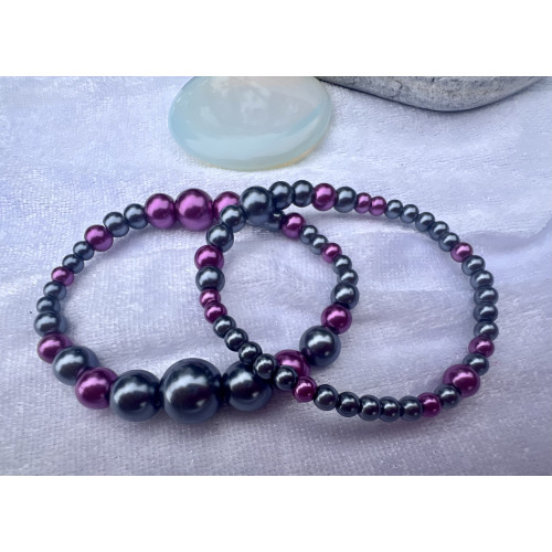 Alada beauty Set 2 perličkových náramků tmavě šedá + fialovo-růžová