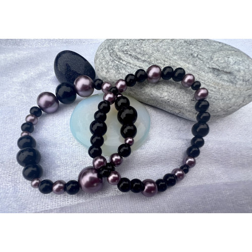 Alada beauty Set 2 perličkových náramků černá + tlumená fialová