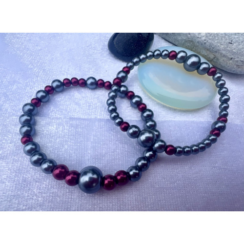 Alada beauty Set 2 perličkových náramků tmavě šedá + bordová