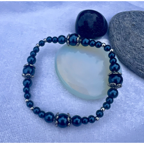 Alada beauty Perličkový náramek Princess stříbrno-tmavě modrý