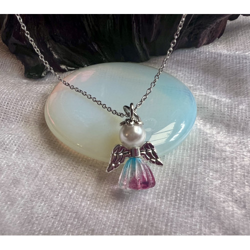 Alada beauty Náhrdelník / řetízek z nerezové oceli s andílkem Pink-blue Jelly