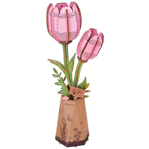 RoboTime 3D dřevěná skládačka Růžový tulipán
