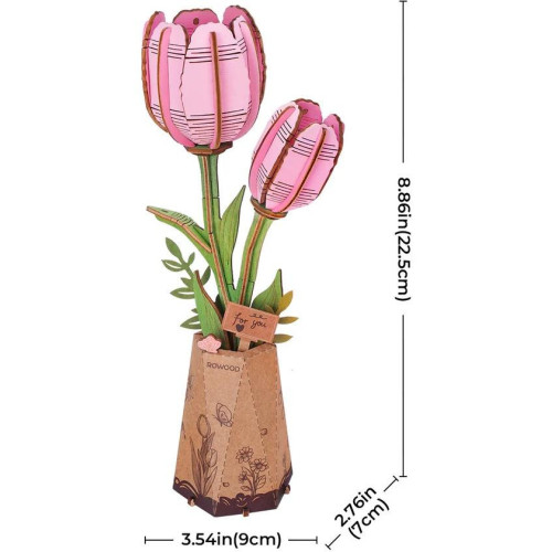 RoboTime 3D dřevěná skládačka Růžový tulipán