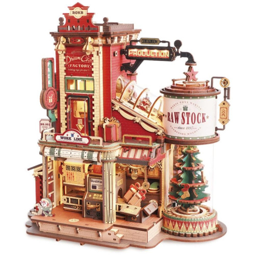 RoboTime 3D dřevěná skládačka hrací skříňky Kouzelná továrna na dárky