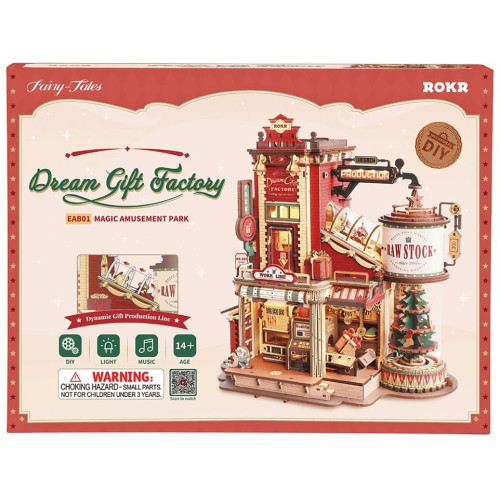 RoboTime 3D dřevěná skládačka hrací skříňky Kouzelná továrna na dárky