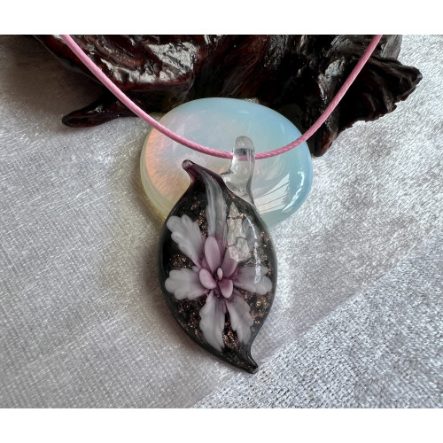 Alada beauty Náhrdelník skleněný květ růžový