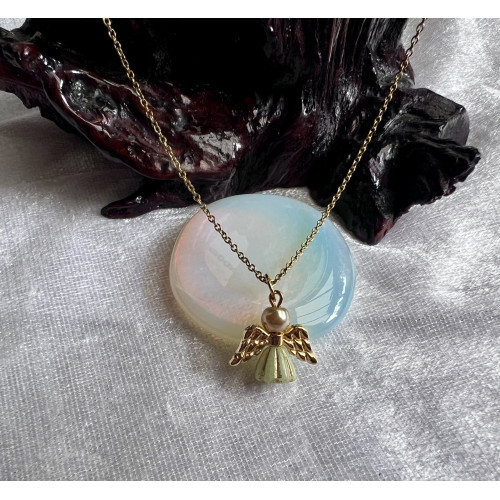 Alada beauty Náhrdelník / řetízek z nerezové oceli s andílkem zelená sukýnka