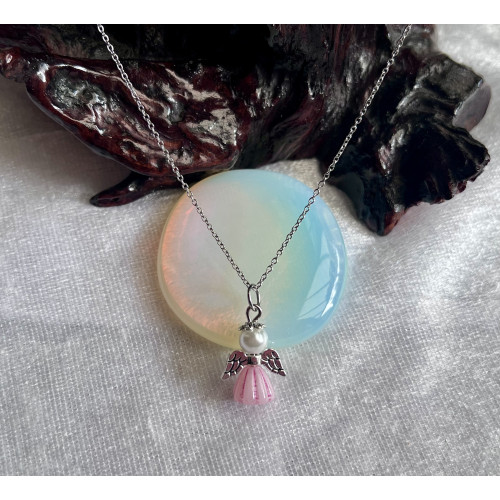 Alada beauty Náhrdelník / řetízek z nerezové oceli s andílkem růžová sukýnka