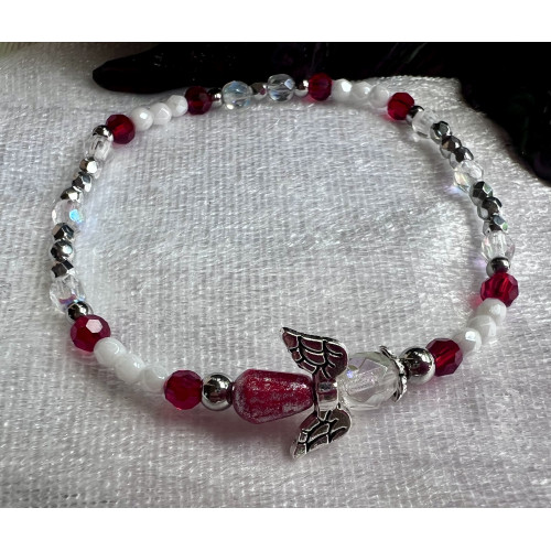Alada beauty Náramek Exclusive s andílkem bílo-červený, andílek VIII.