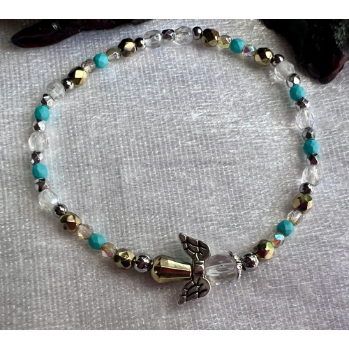 Alada beauty Náramek Exclusive s andílkem zlato-tyrkysový, andílek X.