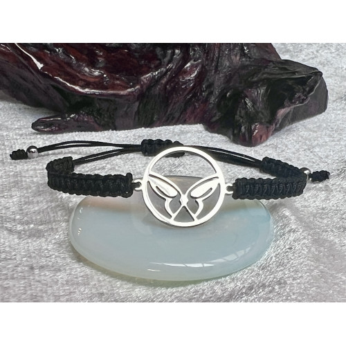 Alada beauty Shamballa náramek černý s nerezovým motýlkem v kruhu