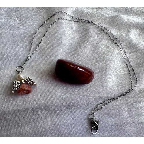 Alada beauty Náhrdelník / řetízek z nerezové oceli s andílkem starorůžová sukýnka