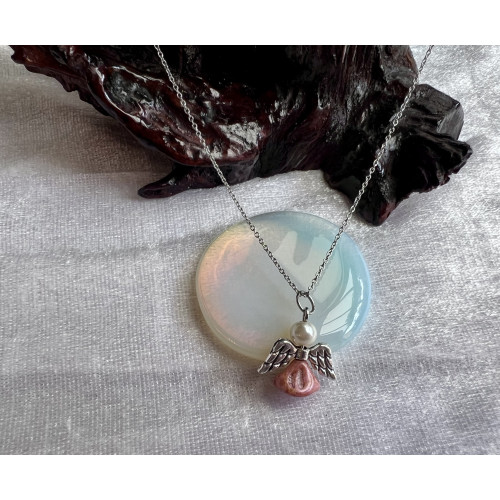 Alada beauty Náhrdelník / řetízek z nerezové oceli s andílkem starorůžová sukýnka